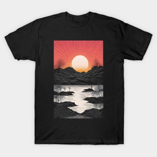 Japanese style landscape with sunset T-Shirt